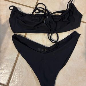 Skatie Black Ruched Bandeau Bikini Set